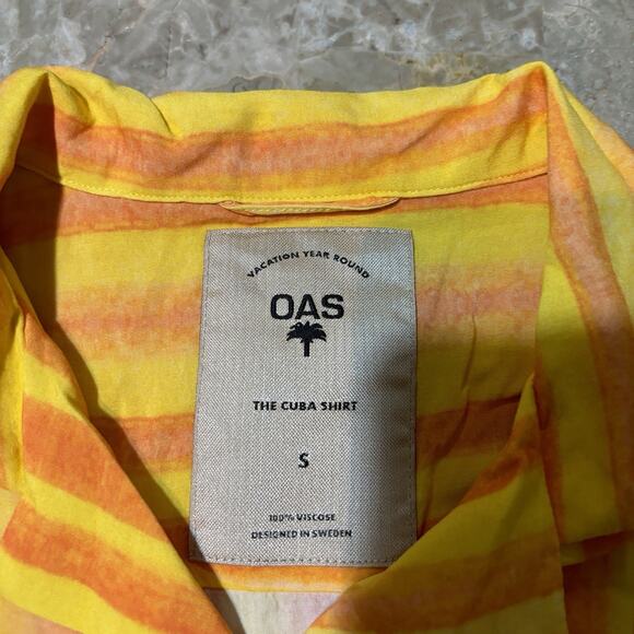OAS The Cuba Shirt Mens Small Yellow Camp Johnny Collar Short Sleeve Beach Flowy - Picture 5 of 8